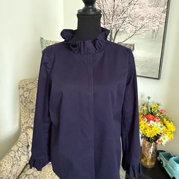 Crown & Ivy Blue Ruffled Long Sleeve Blouse - Picture 1 of 5